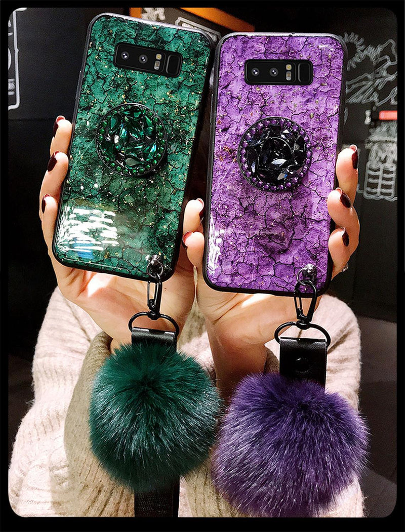 Funda Marmol para iPhone 14 Pro + Mica + Pompon + Sujetador