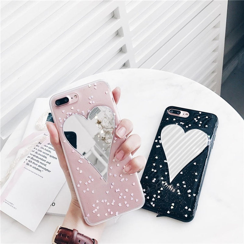 Funda Espejo Para iPhone Corazon Gigante Dama Mujer Brillos