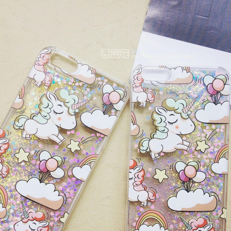 Funda Para iPhone Unicornio Nube Arcoiris Mujer Niño Glitter