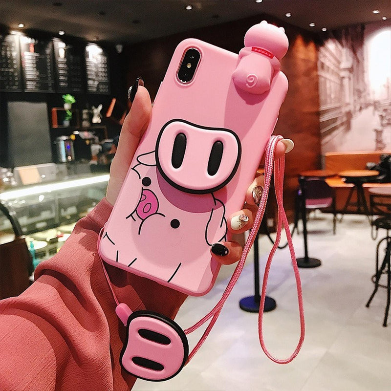 Funda Cerdito Para iPhone + Collar Colguije Puerquito Nariz