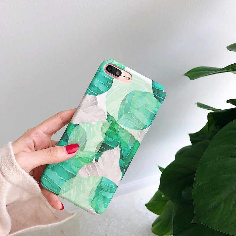 Funda para iPhone Hoja Verde Planta Flores Case Mujer Verano