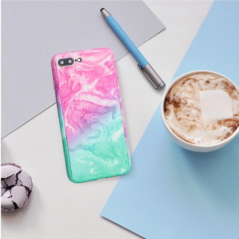 Funda 360+ Mica para iPhone Marmol Delgada Ligera Mujer Case