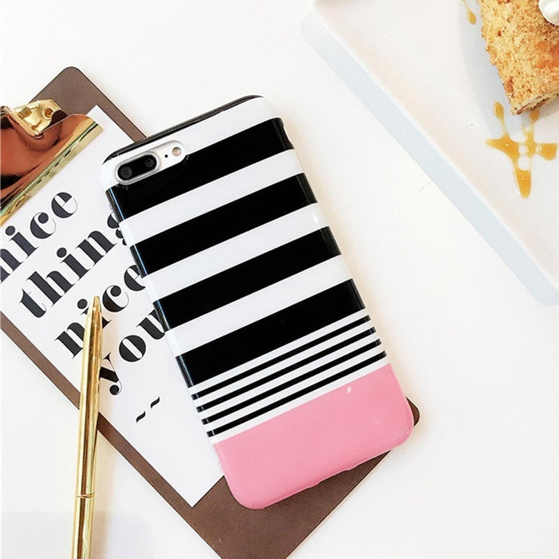 Funda Para iPhone Lineas Franjas Pastel Mujer Dama Black 3d