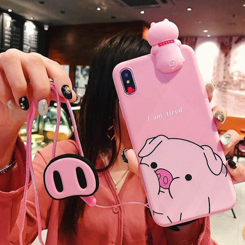 Funda Cerdito Para iPhone + Collar Colguije Puerquito Nariz