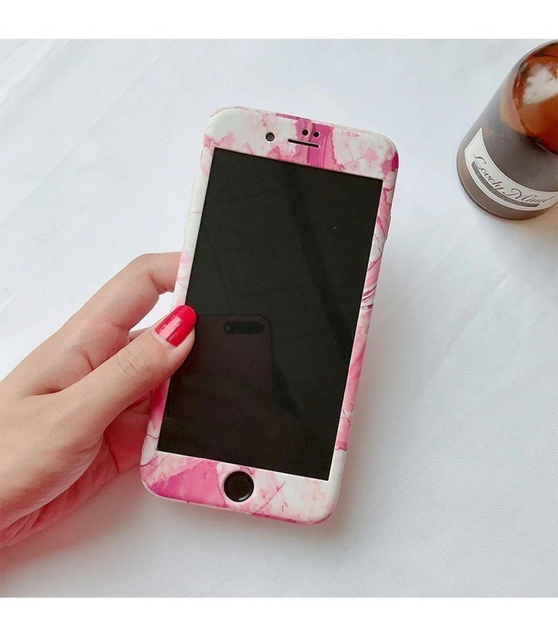 Funda 360+ Mica para iPhone Marmol Delgada Ligera Mujer Case