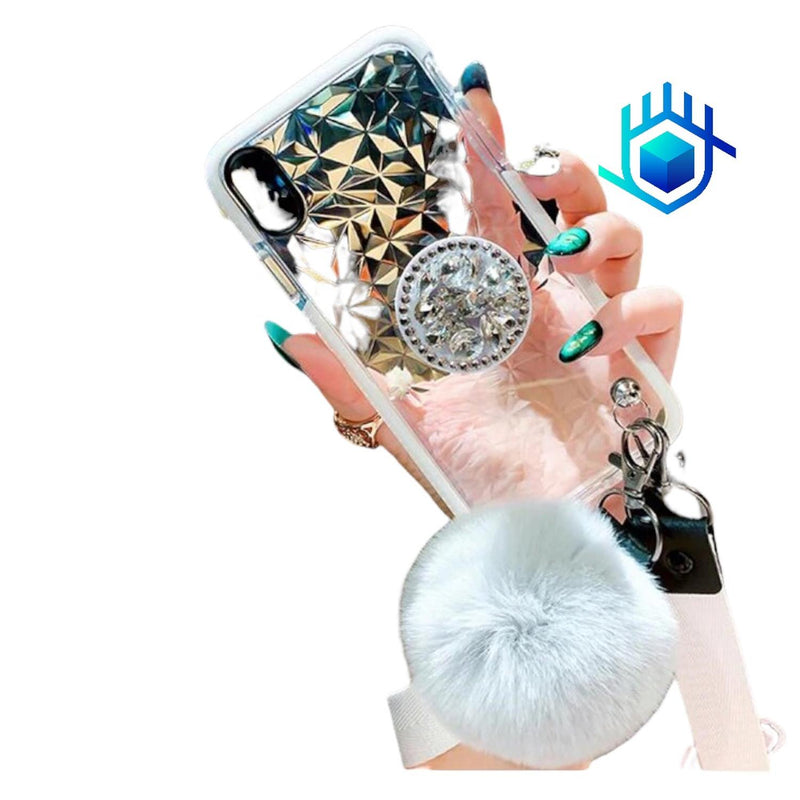 Funda Compatible Con Galaxy Diamantes 3D Pompon Correa Mujer