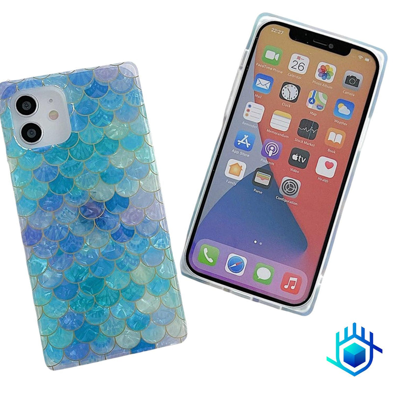 Funda Escamas + Mica para iPhone Brillo Mujer Case Ligera 3D