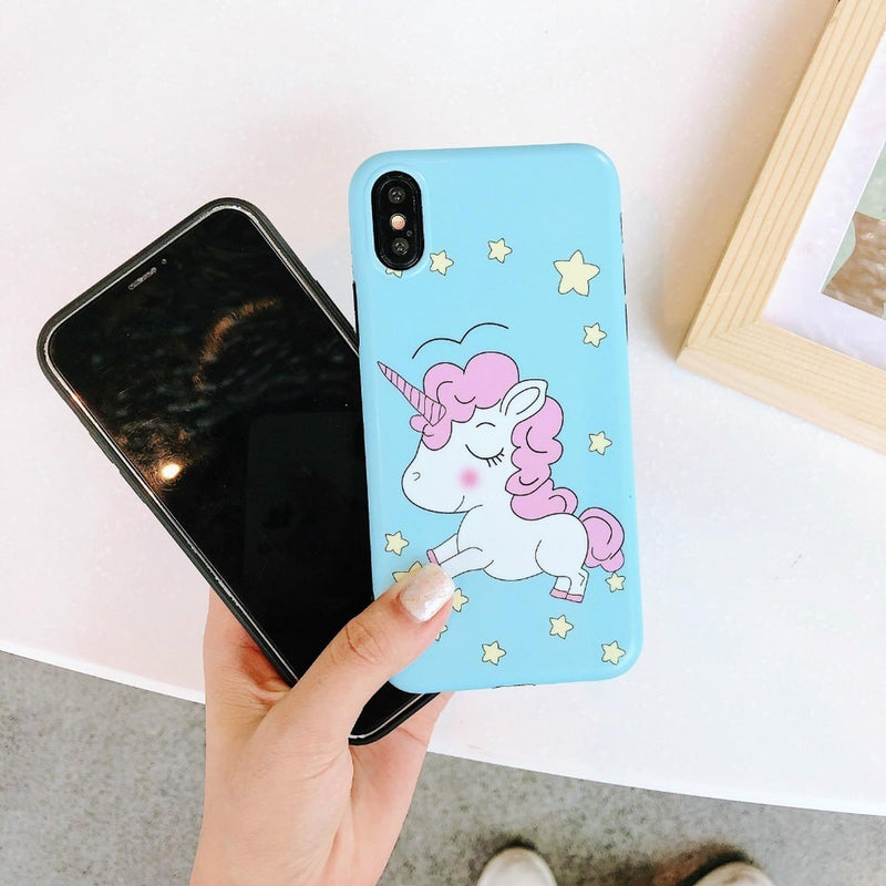 Funda Para iPhone Unicornio Estrellado Saltando Nubes Sweet