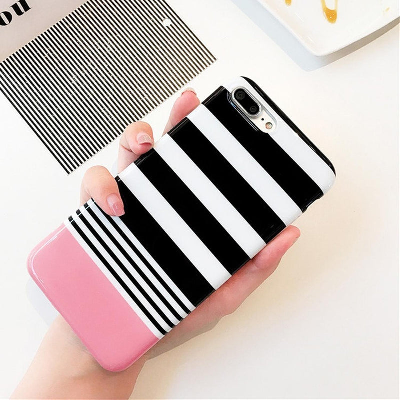 Funda Para iPhone Lineas Franjas Pastel Mujer Dama Black 3d