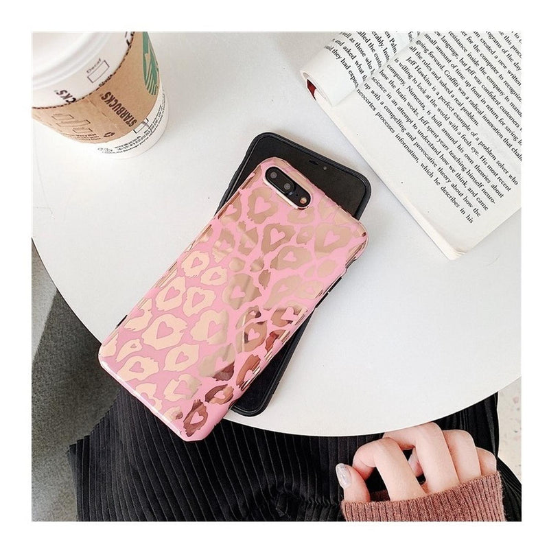 Case Para iPhone Leopardo Espejo Corazon Dama Mujer Brillos