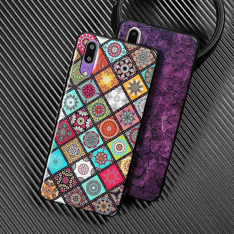 Case De Marmol Mandala Para Huawei Goma Dura Flexible Hombre Mujer Dama Resistente Brillosa Rombos L