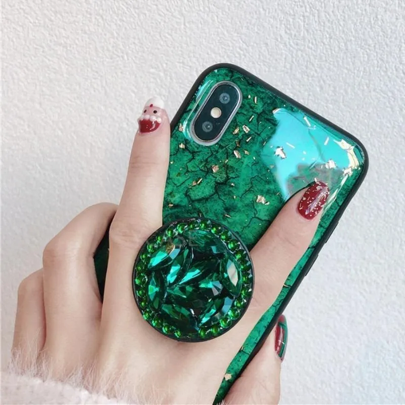 Funda Marmol para iPhone 14 Pro + Mica + Pompon + Sujetador