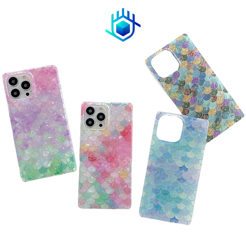 Funda Escamas + Mica para iPhone Brillo Mujer Case Ligera 3D