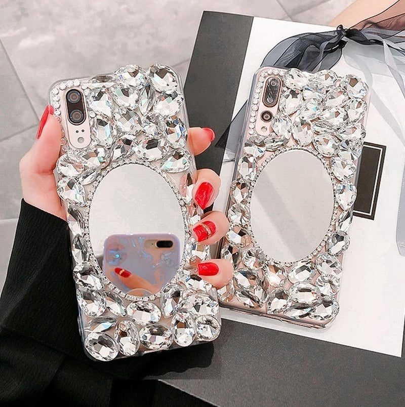 Funda para iPhone Espejo Piedras Colgante Case Mujer Dama 3D