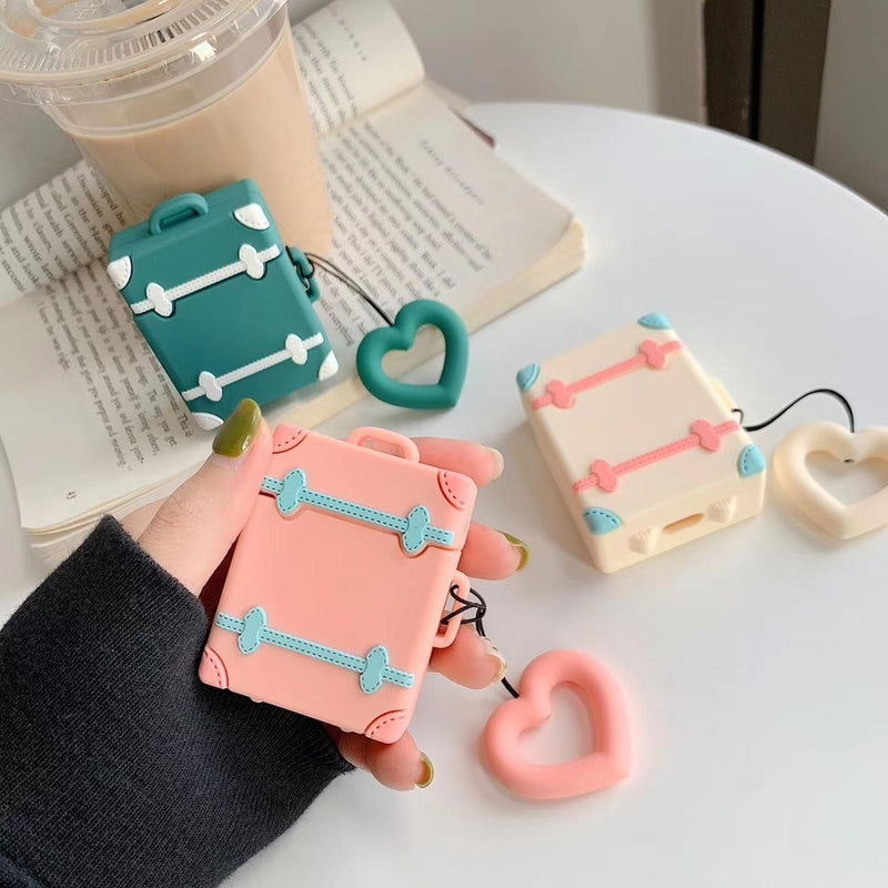 Funda Para AirPods Equipaje Maleta Retro Corazon Anillo Dama