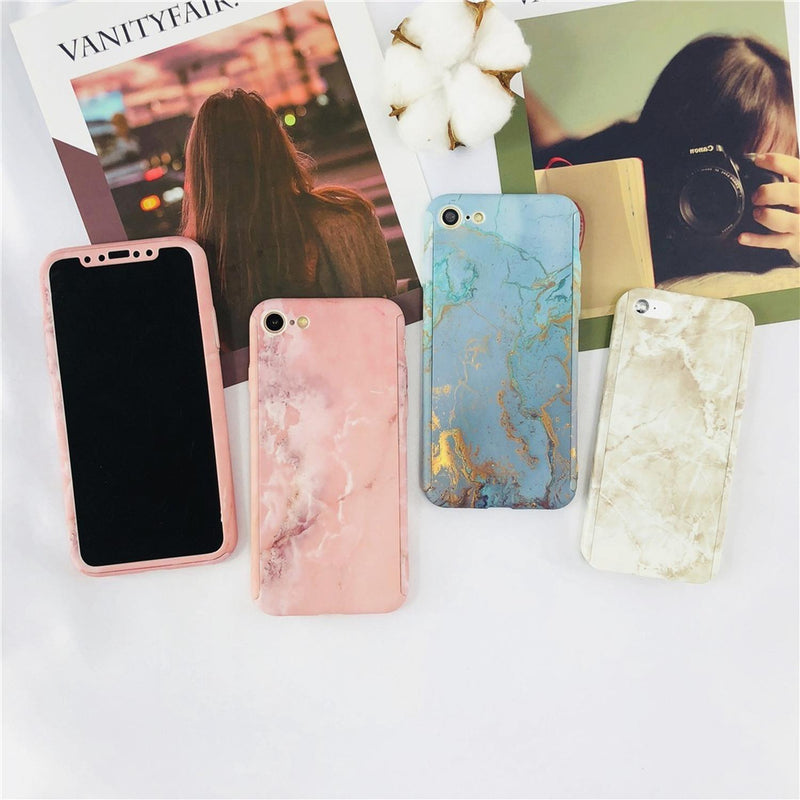 Funda 360+ Mica para iPhone Marmol Delgada Ligera Mujer Case