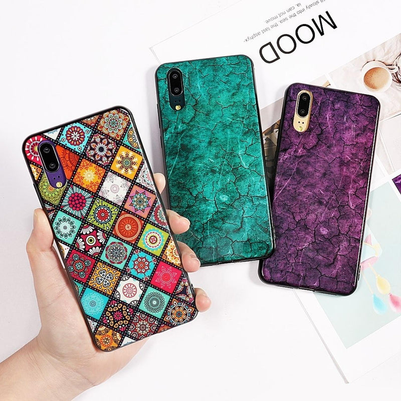 Case De Marmol Mandala Para Huawei Goma Dura Flexible Hombre Mujer Dama Resistente Brillosa Rombos L