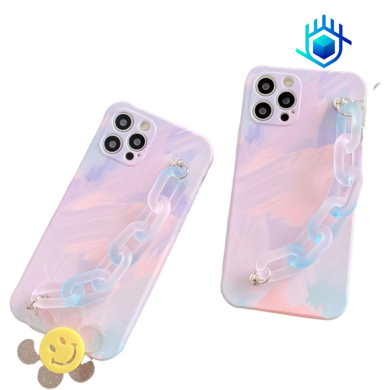 Funda Arcoiris Cadena+ Mica para iPhone Protector Dama Mujer