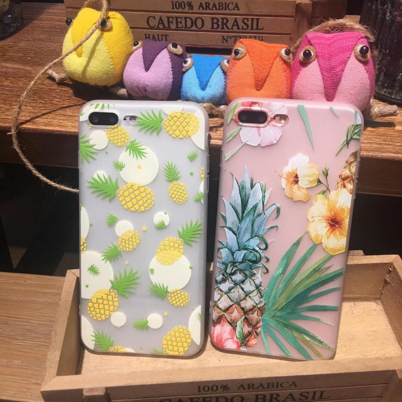 Funda Piña Para iPhone Goma Flores Mujer Lunar Hombre Playa