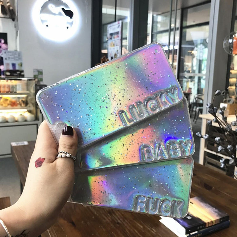 Case Tornasol Para iPhone Frases Lucky Baby Brillos Arcoiris