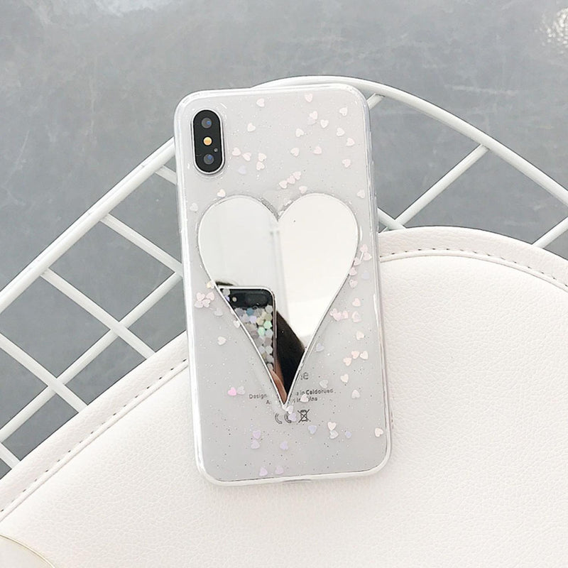 Funda Espejo Para iPhone Corazon Gigante Dama Mujer Brillos