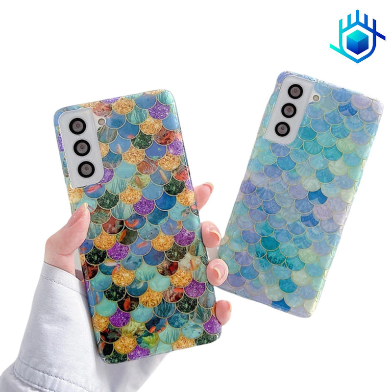 Funda Escamas + Mica para iPhone Brillo Mujer Case Ligera 3D