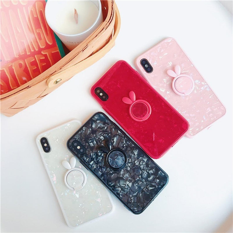 Funda Para iPhone Conejo Anillo Marmol Mujer Case Dedo Case