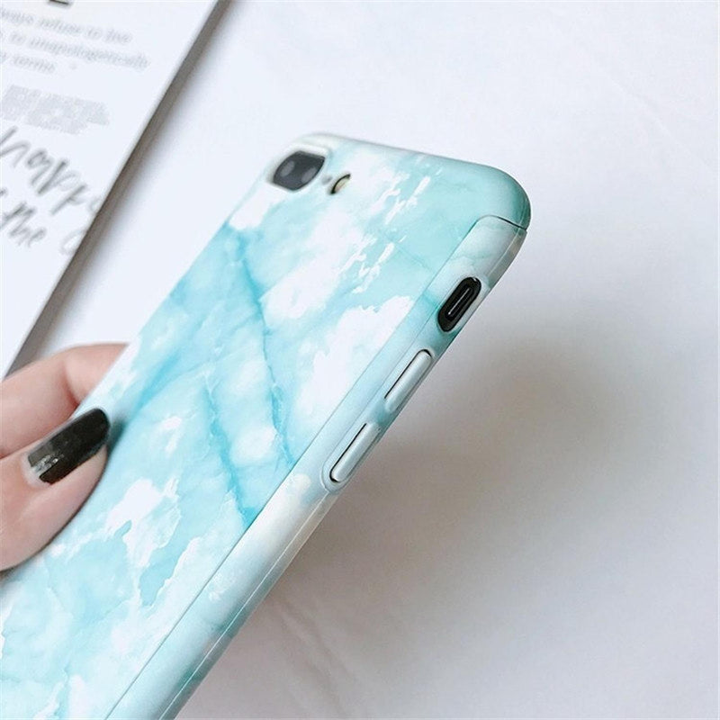 Funda 360+ Mica para iPhone Marmol Delgada Ligera Mujer Case