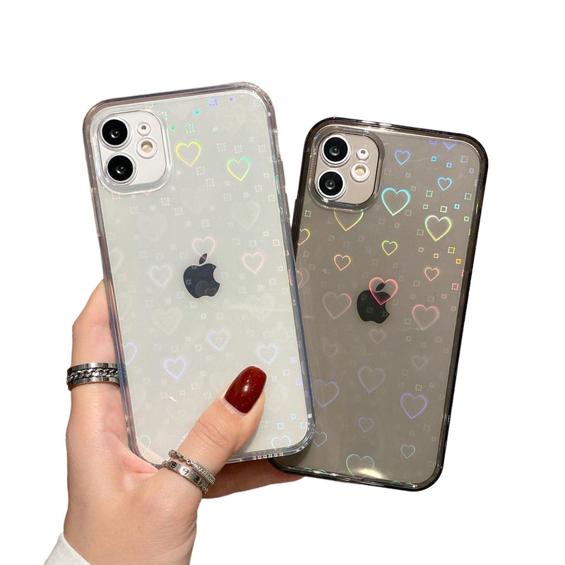 Funda Brillos Corazones para iPhone + Mica Protectora Case