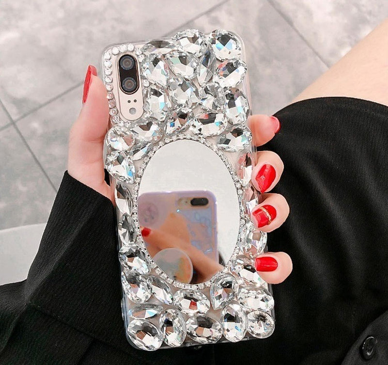 Funda para iPhone Espejo Piedras Colgante Case Mujer Dama 3D