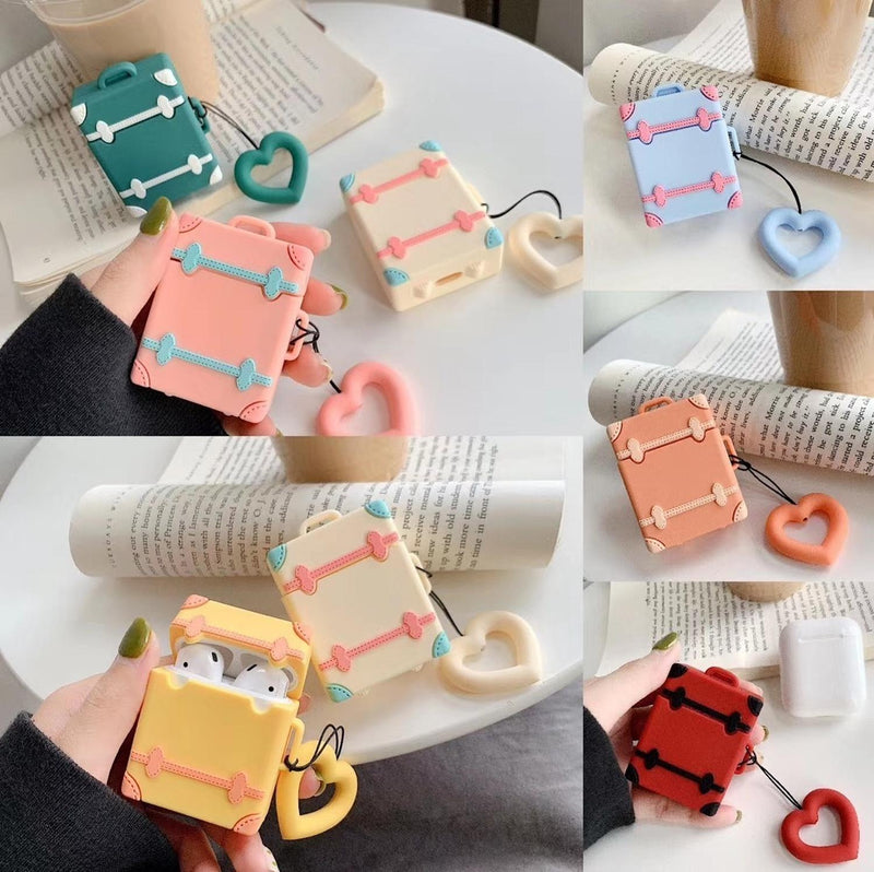 Funda Para AirPods Equipaje Maleta Retro Corazon Anillo Dama