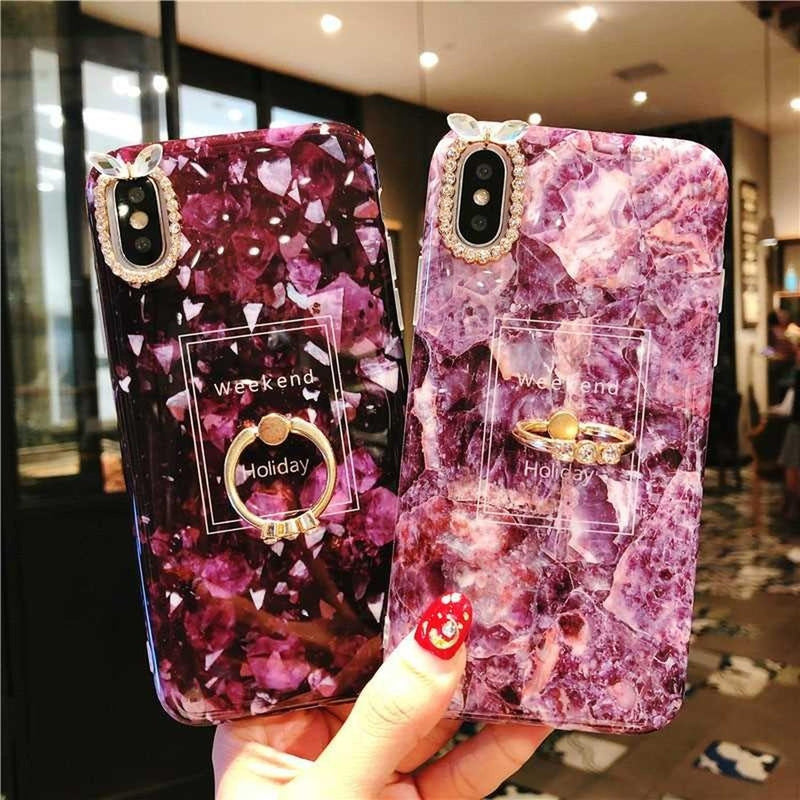 Funda Marmol con Anillo para iPhone Dama Mujer Protector 3d