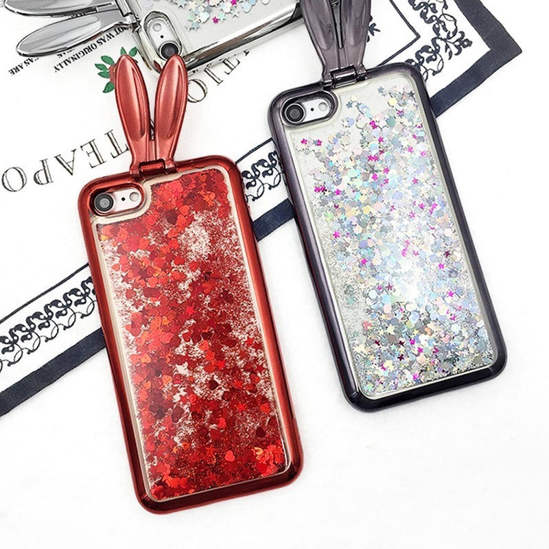 Funda Para iPhone Conejo Liquido Glitter Estrellas Corazones