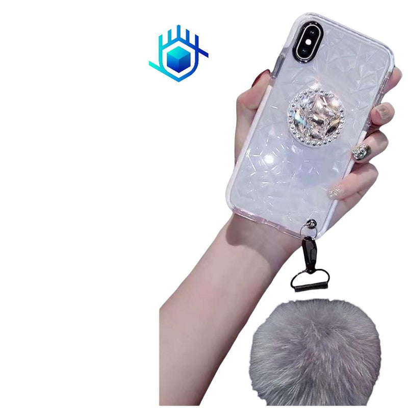 Funda Compatible Con Galaxy Diamantes 3D Pompon Correa Mujer