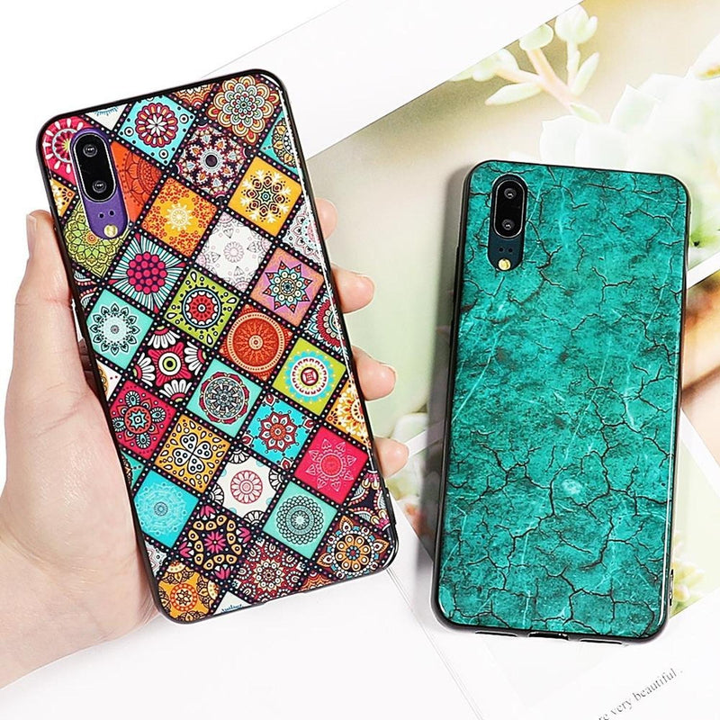 Case De Marmol Mandala Para Huawei Goma Dura Flexible Hombre Mujer Dama Resistente Brillosa Rombos L