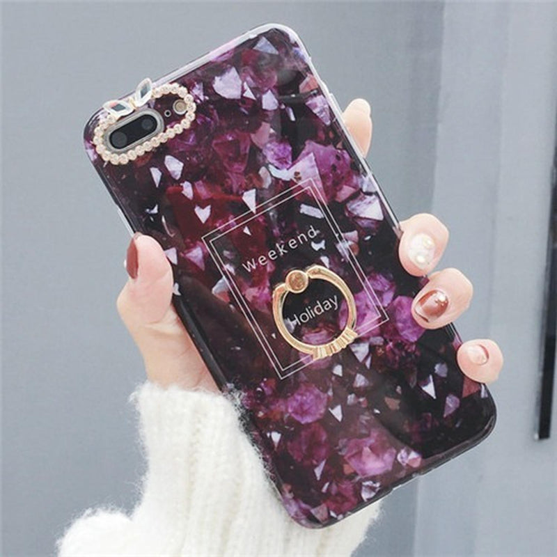 Funda Marmol con Anillo para iPhone Dama Mujer Protector 3d