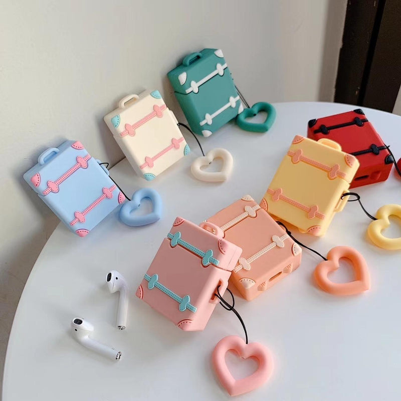 Funda Para AirPods Equipaje Maleta Retro Corazon Anillo Dama