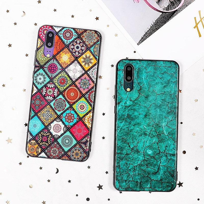 Case De Marmol Mandala Para Huawei Goma Dura Flexible Hombre Mujer Dama Resistente Brillosa Rombos L