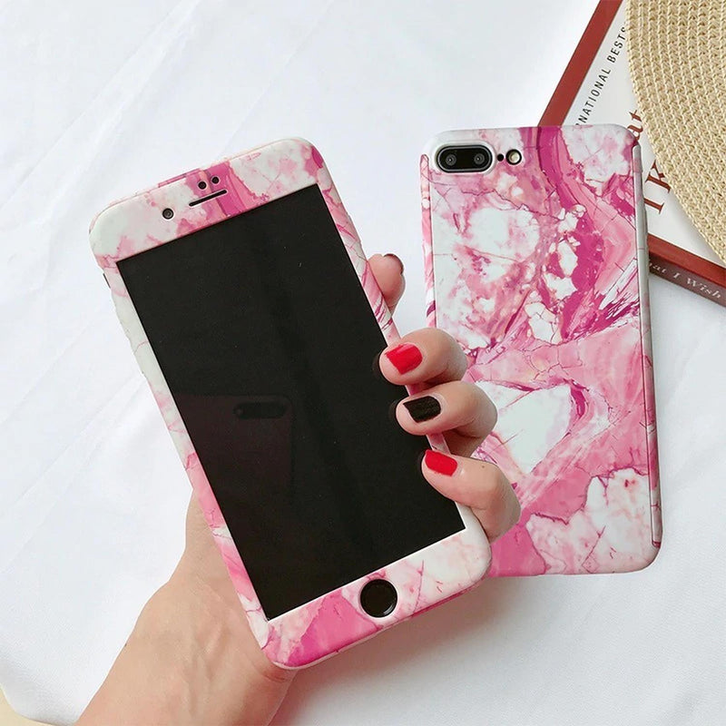 Funda 360+ Mica para iPhone Marmol Delgada Ligera Mujer Case