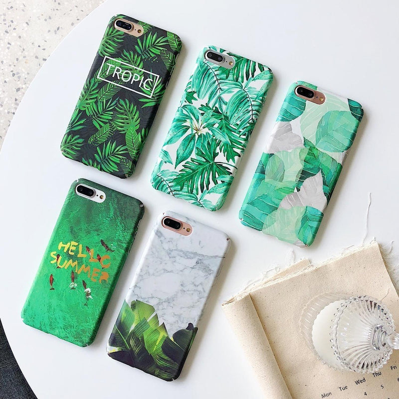 Funda para iPhone Hoja Verde Planta Flores Case Mujer Verano