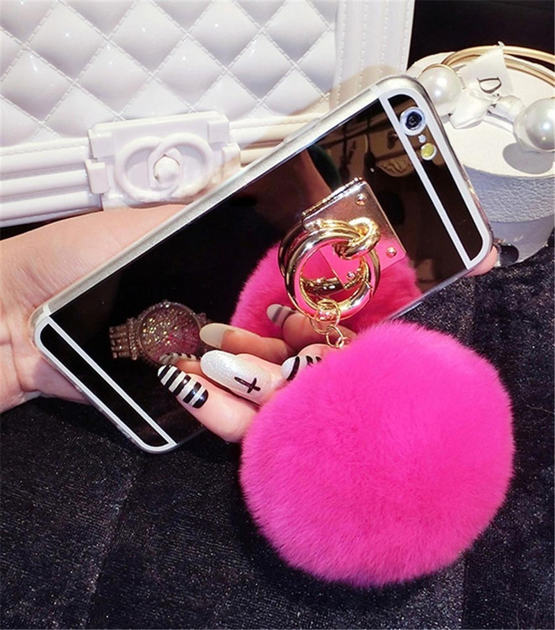 Funda Charm Para iPhone Espejo Dama Mujer Pompon Protector