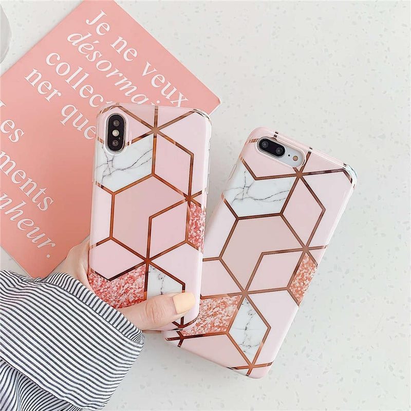 Funda Geometria Compatible Con Huawei Marmol Mujer Protector