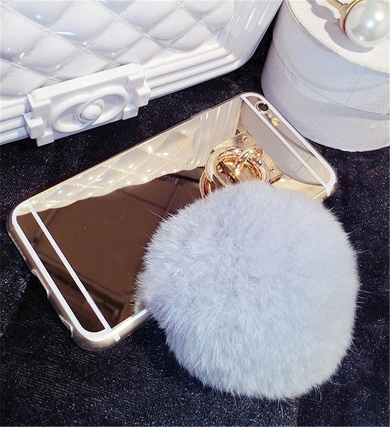 Funda Charm Para iPhone Espejo Dama Mujer Pompon Protector