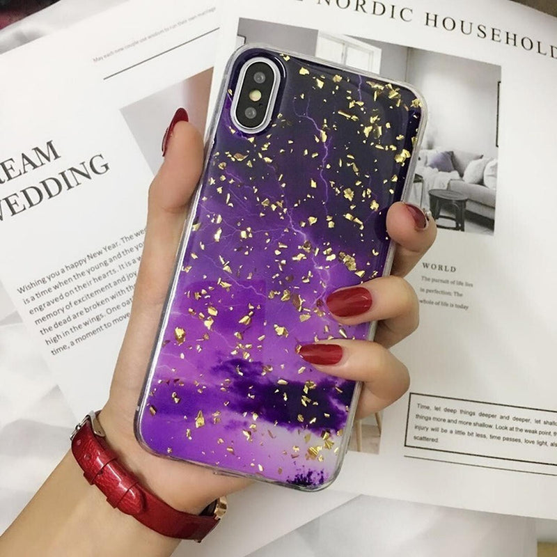 Funda para iPhone Protector Brillos Diamantes Marmol Mujer