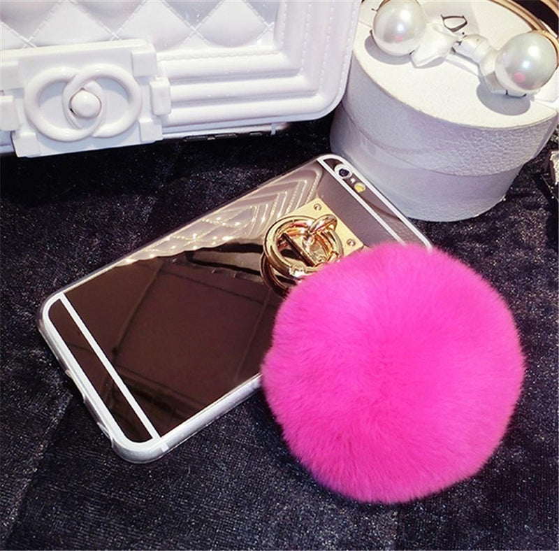 Funda Charm Para iPhone Espejo Dama Mujer Pompon Protector