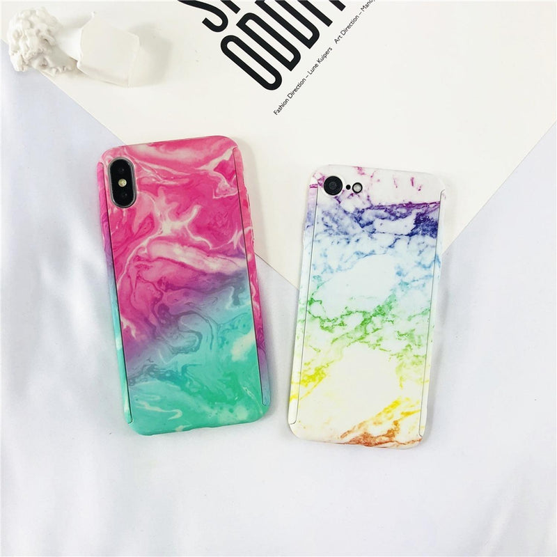 Funda 360+ Mica para iPhone Marmol Delgada Ligera Mujer Case