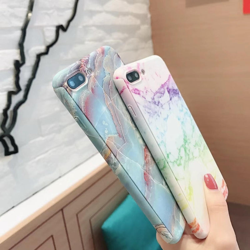 Funda 360+ Mica para iPhone Marmol Delgada Ligera Mujer Case