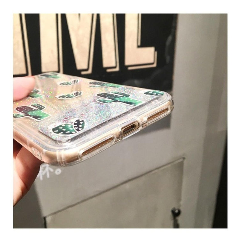 Funda Glitter iPhone Liquida Piña Cactus Brillos Mujer Case