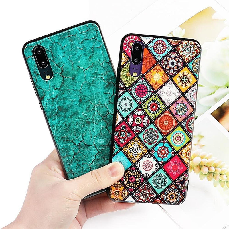 Case De Marmol Mandala Para Huawei Goma Dura Flexible Hombre Mujer Dama Resistente Brillosa Rombos L