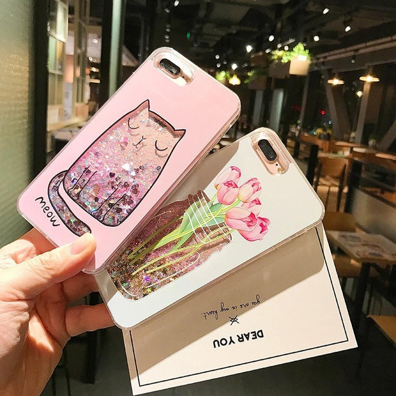 Funda para iPhone Gato Michi Gatito Liquido Brillos Mujer